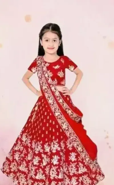 LUTION Girl's Tafetta Silk Semi-stitched Lehenga Choli and Dupatta set 4-15 Year