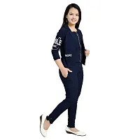 Girls Cotton Lycra Maxi Dress Two Pieces Navy Blue Jacket and Bottom Set-thumb2