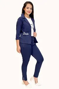 Girls Three Pieces Navy Blue Jacket and Bottom Set-thumb3