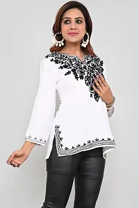 Woman's Embroidery Rayon White Kurtis Black Embroidery White Top-thumb1