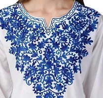 Woman's Embroidery Rayon White Kurtis Navy Embroidery White Top-thumb2