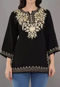 Woman's Embroidery Rayon Black Kurtis Gold Embroidery White Top-thumb1