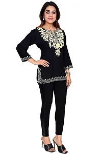 Woman's Embroidery Rayon Black Kurtis Gold Embroidery White Top-thumb3