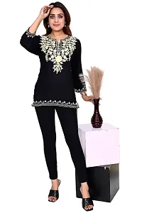 Woman's Embroidery Rayon Black Kurtis Gold Embroidery White Top-thumb4