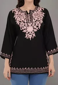 Woman's Embroidery Rayon Black Kurtis Pink Embroidery White Top-thumb2