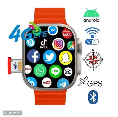 S8 Ultra Smart Watch with 4G, Google Maps, Facebook, YouTube, Android, Sports Features, Bluetooth Calling - Orange, Free Size