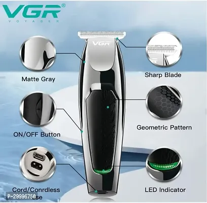 VGR V-030 Professional Cord  Cordless Rechargeable T-Blade Hair Trimmer for Men with 100 min Runtime (Black)-thumb3