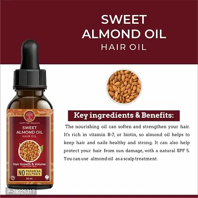 Happytree Organics Pure and Natural Sweet Almond oil - Virgin and Cold pressed - for hair and skin 30 ml-thumb0