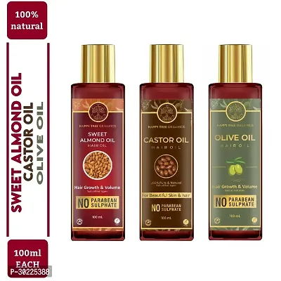 Happytree Organics Sweet Almond + Castor + Olive Oil (100 ml each)-thumb0