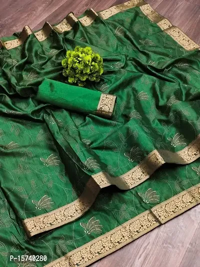 Anoushka ARBUDA FASHION Women's Solid Silk 5.5 Meter Saree with Unstitched Blouse Piece (Green)-thumb3