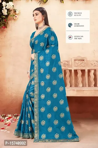 Anoushka ARBUDA FASHION Women's Solid Silk 5.5 Meter Saree with Unstitched Blouse Piece [Blue].-thumb3