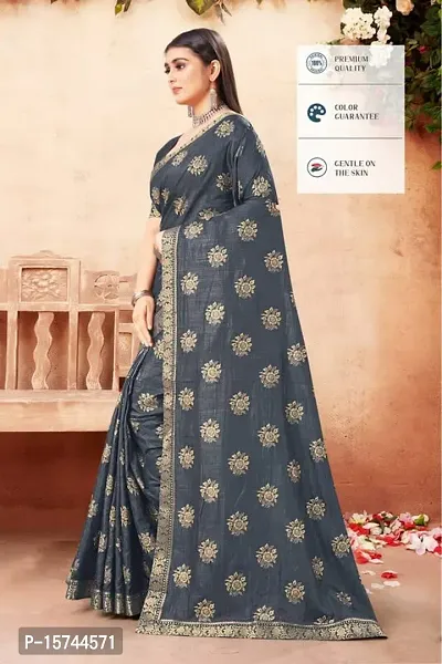 Anoushka ARBUDA FASHION Women's Solid Silk 5.5 Meter Saree with Unstitched Blouse Piece [Black].-thumb3