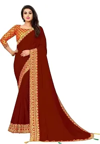 Anoushka ARBUDA FASHION Women's Solid Silk 5.5 Meter Saree with Unstitched Blouse Piece [maroon]-thumb1