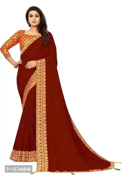 Anoushka ARBUDA FASHION Women's Solid Silk 5.5 Meter Saree with Unstitched Blouse Piece [maroon]-thumb2