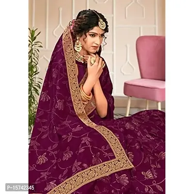 Anoushka ARBUDA FASHION Women's Solid Silk 5.5 Meter Saree with Unstitched Blouse Piece (Wine)-thumb2