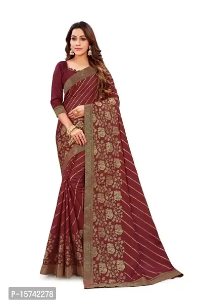 Anoushka ARBUDA FASHION Women's Solid Silk 5.5 Meter Saree with Unstitched Blouse Piece (Dark-Red)-thumb0