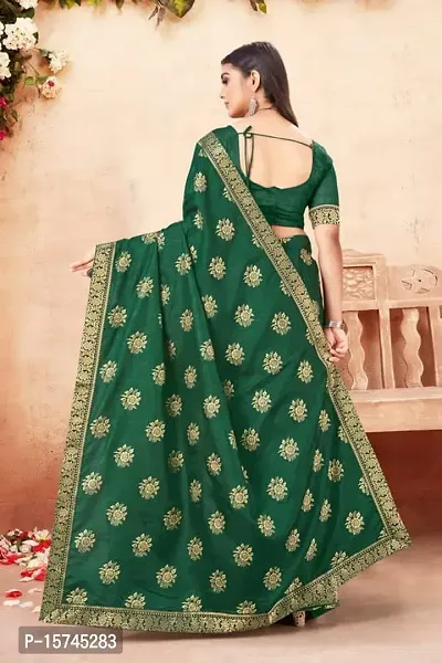 Anoushka ARBUDA FASHION Women's Solid Silk 5.5 Meter Saree with Unstitched Blouse Piece [Green].-thumb2