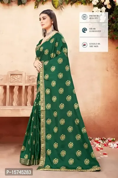 Anoushka ARBUDA FASHION Women's Solid Silk 5.5 Meter Saree with Unstitched Blouse Piece [Green].-thumb3