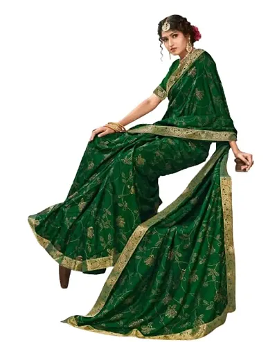 Anoushka ARBUDA FASHION Women's Solid Silk 5.5 Meter Saree with Unstitched Blouse Piece (Green)