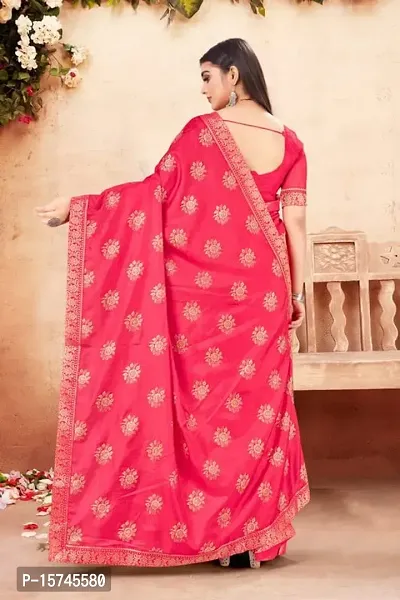 Anoushka ARBUDA FASHION Women's Solid Silk 5.5 Meter Saree with Unstitched Blouse Piece [Pink].-thumb2