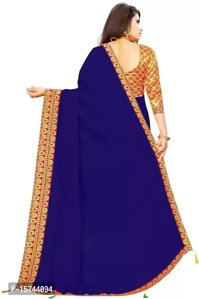 Anoushka ARBUDA FASHION Women's Solid Silk 5.5 Meter Saree with Unstitched Blouse Piece [Royal-Blue]-thumb2