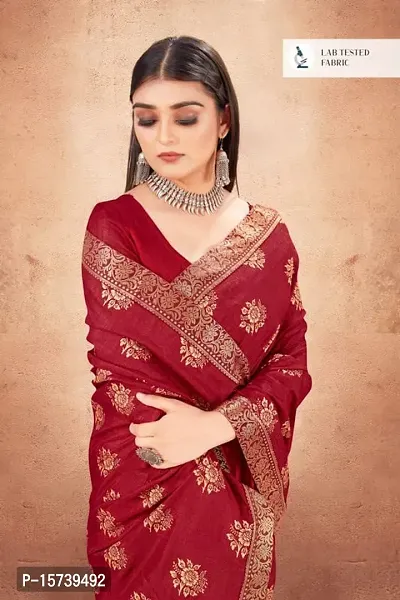 Anoushka ARBUDA FASHION Women's Solid Silk 5.5 Meter Saree with Unstitched Blouse Piece [Maroon].-thumb4