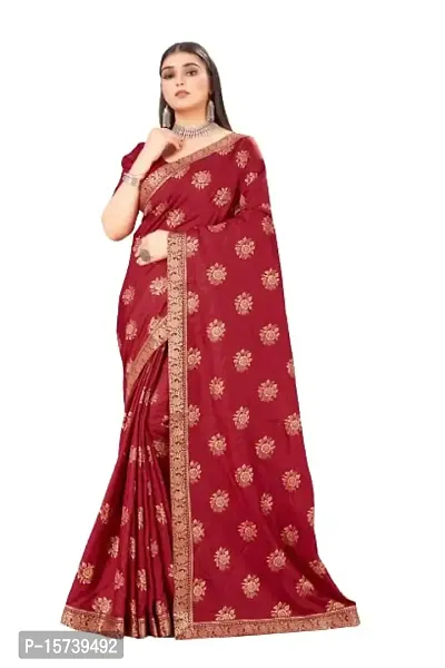 Anoushka ARBUDA FASHION Women's Solid Silk 5.5 Meter Saree with Unstitched Blouse Piece [Maroon].-thumb0