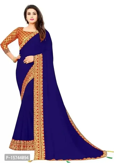 Anoushka ARBUDA FASHION Women's Solid Silk 5.5 Meter Saree with Unstitched Blouse Piece [Royal-Blue]-thumb0