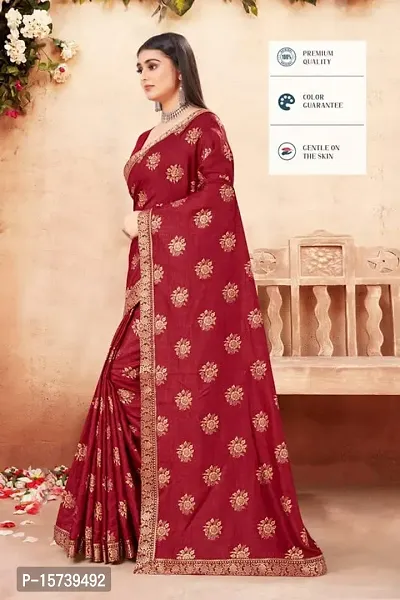 Anoushka ARBUDA FASHION Women's Solid Silk 5.5 Meter Saree with Unstitched Blouse Piece [Maroon].-thumb3