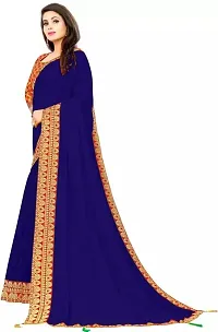 Anoushka ARBUDA FASHION Women's Solid Silk 5.5 Meter Saree with Unstitched Blouse Piece [Royal-Blue]-thumb2