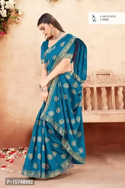 Anoushka ARBUDA FASHION Women's Solid Silk 5.5 Meter Saree with Unstitched Blouse Piece [Blue].-thumb4