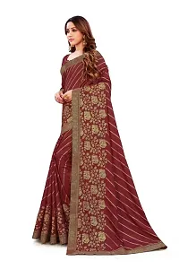 Anoushka ARBUDA FASHION Women's Solid Silk 5.5 Meter Saree with Unstitched Blouse Piece (Dark-Red)-thumb2