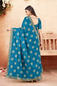 Anoushka ARBUDA FASHION Women's Solid Silk 5.5 Meter Saree with Unstitched Blouse Piece [Blue].-thumb1