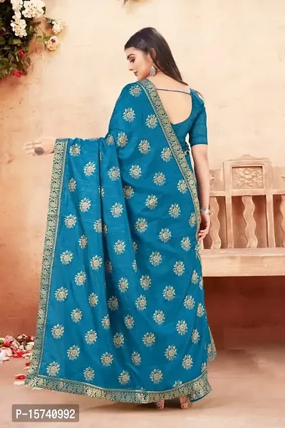 Anoushka ARBUDA FASHION Women's Solid Silk 5.5 Meter Saree with Unstitched Blouse Piece [Blue].-thumb2