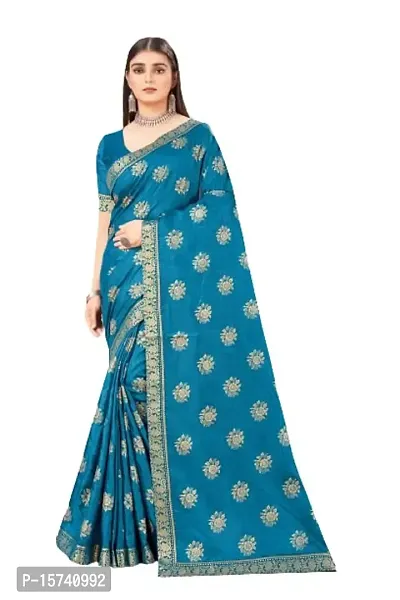 Anoushka ARBUDA FASHION Women's Solid Silk 5.5 Meter Saree with Unstitched Blouse Piece [Blue].