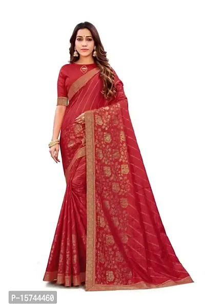 Anoushka ARBUDA FASHION Women's Solid Silk 5.5 Meter Saree with Unstitched Blouse Piece.(Red)