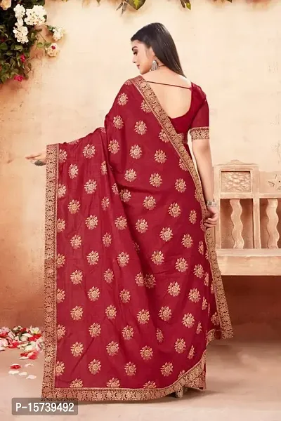 Anoushka ARBUDA FASHION Women's Solid Silk 5.5 Meter Saree with Unstitched Blouse Piece [Maroon].-thumb2