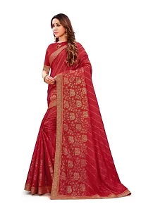 Anoushka ARBUDA FASHION Women's Solid Silk 5.5 Meter Saree with Unstitched Blouse Piece.(Red)-thumb3