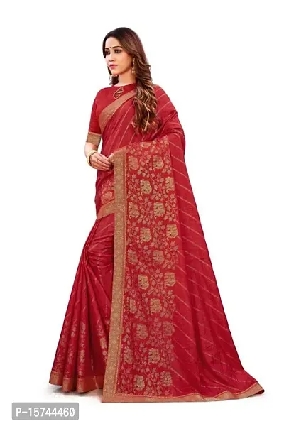 Anoushka ARBUDA FASHION Women's Solid Silk 5.5 Meter Saree with Unstitched Blouse Piece.(Red)-thumb4