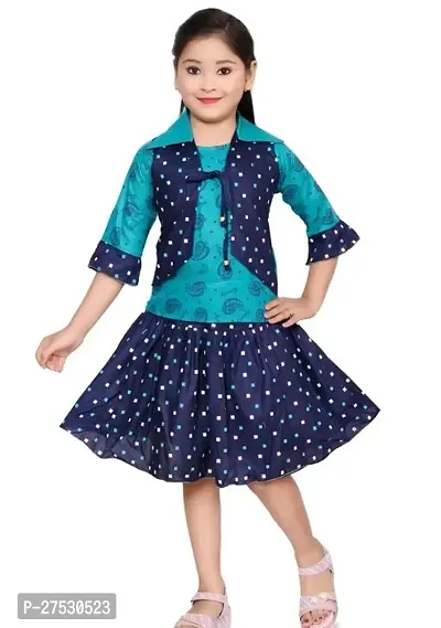 Stylish Blue Net Printed Frocks For Kids Girls, Pack Of 1-thumb0