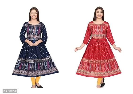 Stylish Multicoloured Cotton Embroidered Fit And Flare Dress For Women Pack Of 2
