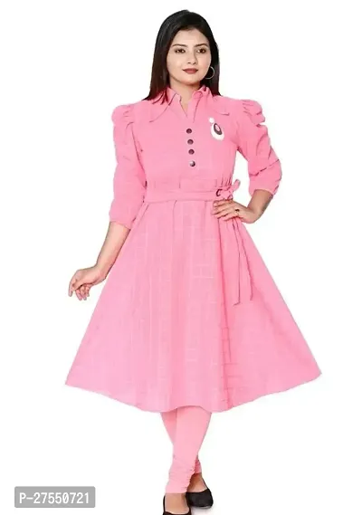 Stylish Pink Cotton Checked Fit And Flare Dress For Women