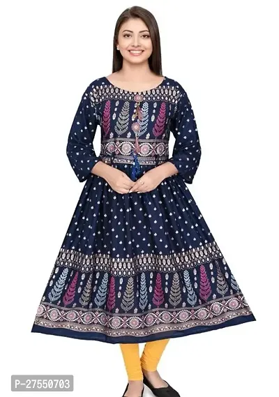 Stylish Navy Blue Cotton Embroidered Fit And Flare Dress For Women