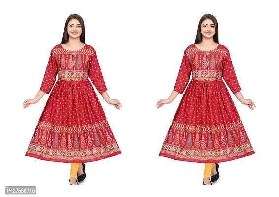 Stylish Red Cotton Embroidered Fit And Flare Dress For Women Pack Of 2
