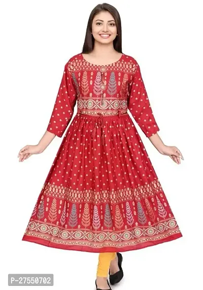 Stylish Red Cotton Embroidered Fit And Flare Dress For Women