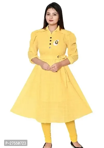 Stylish Yellow Cotton Checked Fit And Flare Dress For Women