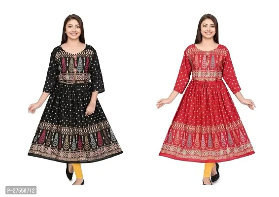 Stylish Multicoloured Cotton Embroidered Fit And Flare Dress For Women Pack Of 2