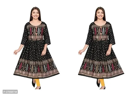 Stylish Black Cotton Embroidered Fit And Flare Dress For Women Pack Of 2