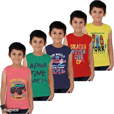 CRAZYON Boys Chest Printed t Shirts Cotton Combo Pack of 5 (Sleeveless, 18-24 Months) Multicolour