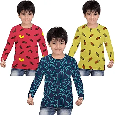 CRAZYON Boys AOP FULSLEEVE T-Shirts Pack of (3) (3-4 Years, RNY)